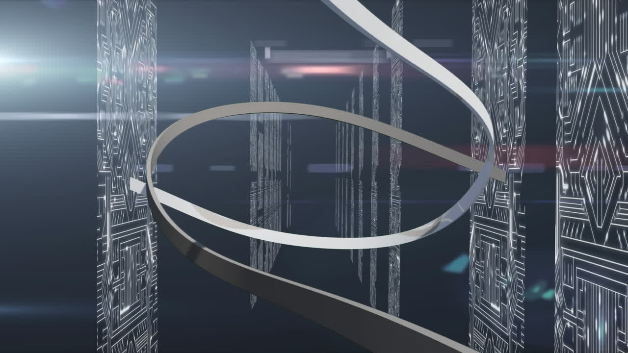 Animation of ribbons with computer processors in background