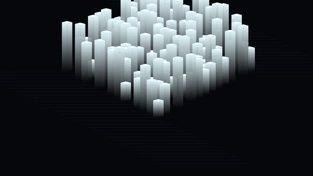 Abstract Animation of Rising and Falling Glowing White Cubes