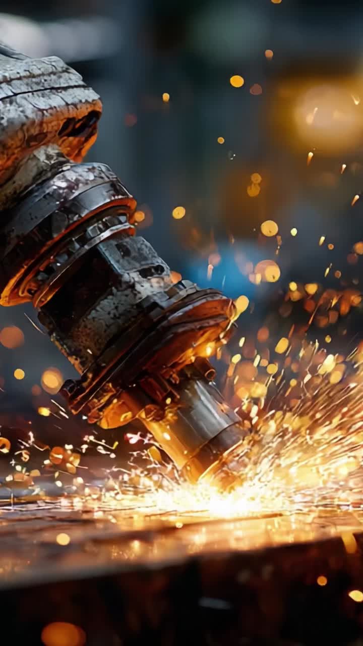 A Glimpse into Advanced Robotics: A Robotic Arm in Action Creating Sparks and Precision in Industrial Fabrication Processes