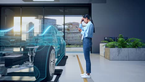 Woman reviewing a virtual car design