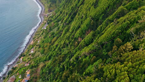 lush island hills landscape drone shot. breathtaking volcanic mountain at ocean