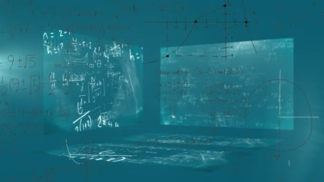 animation of data processing over screens on green background