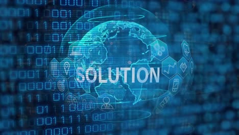 animation of solution text over globe and data processing