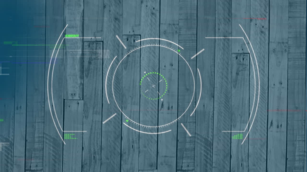 animación de la interferencia sobre el escaneo del alcance en fondo de madera.
