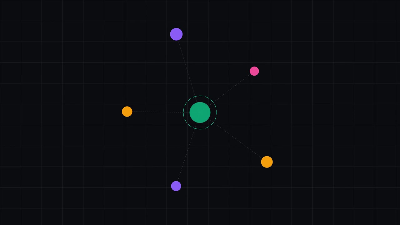 Abstract Animation of Colorful Dots Orbiting a Central Core