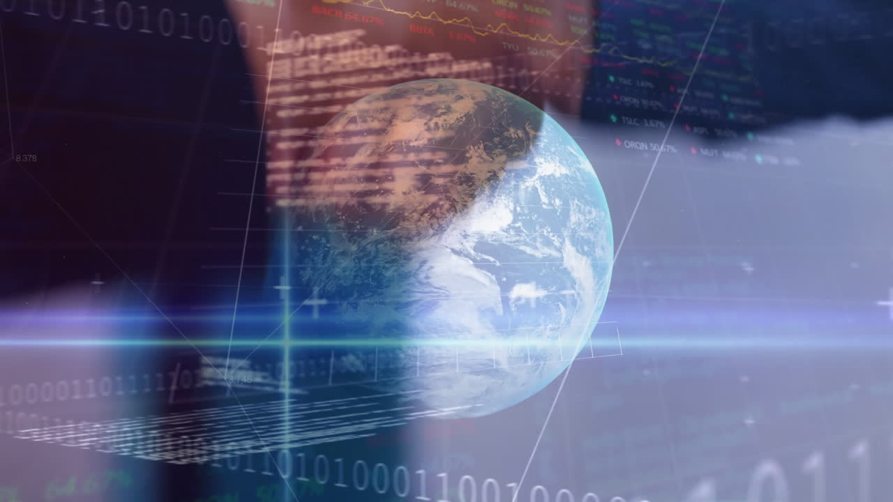 procesamiento de datos financieros en todo el mundo contra los empresarios que se dan la mano