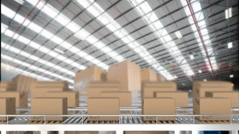 animación del procesamiento de datos financieros sobre cajas en cintas transportadoras
