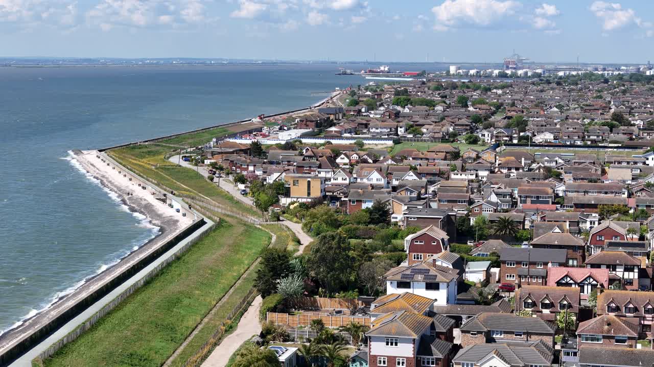 Sea front houses Canvey Island Essex UK drone,aerial