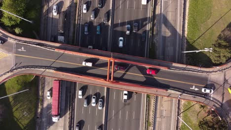 Aerial-top-down-view-of-Bridge-over-Pan-American-Highway-in-Buenos-Aires,-Argentina