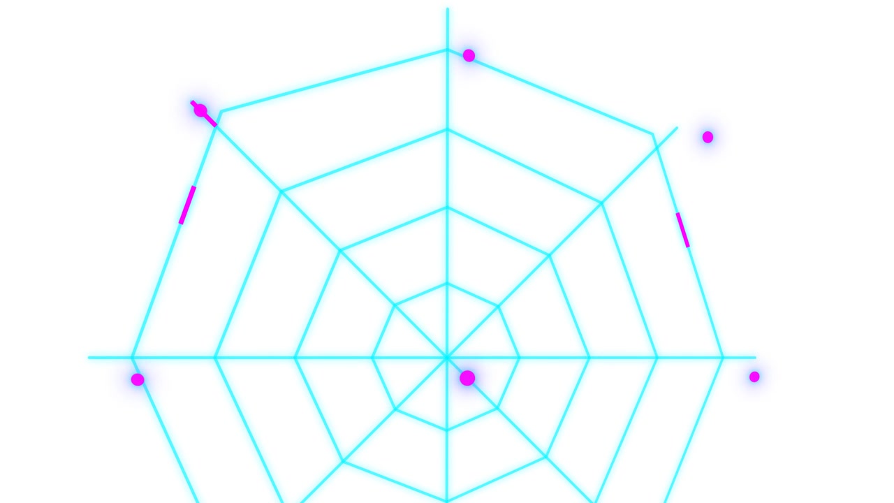 Abstract Neon Spider Web Animation Rotating on White Background