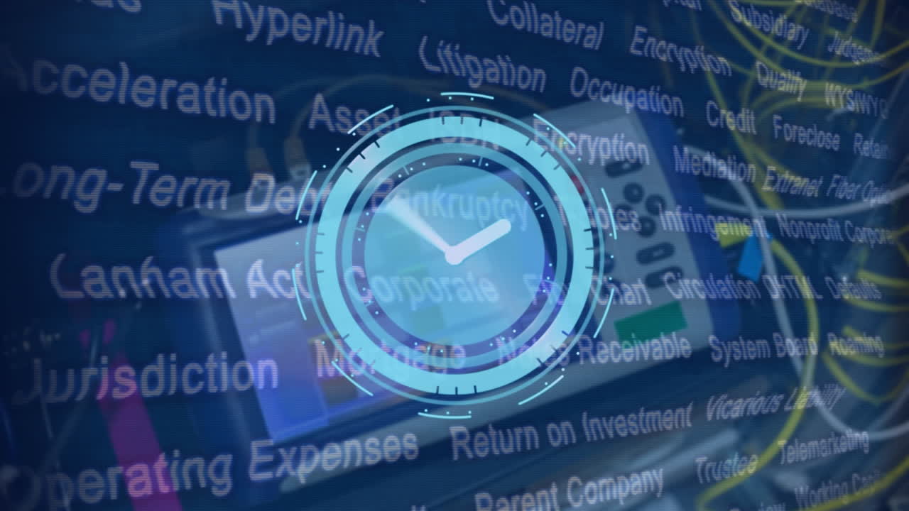 animación del texto y movimiento del reloj sobre el servidor