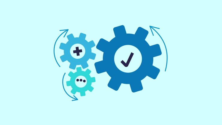 Animated Gears Rotating with Symbols Representing Process and Workflow