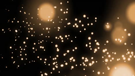 Animation-of-multiple-glowing-gold-spots-of-light-moving-in-hypnotic-motion-on-black-background