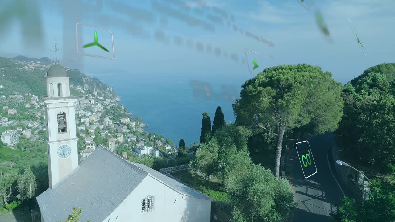 디지털 아이콘의 애니메이션과 도시 풍경에 대한 데이터 처리