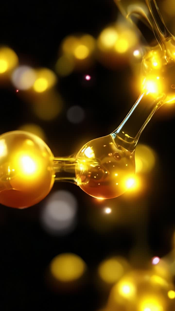 Vista ingrandita di strutture molecolari illuminate da una luce intensa, che mette in risalto le intricate connessioni di atomi energetici in un ambiente dinamico