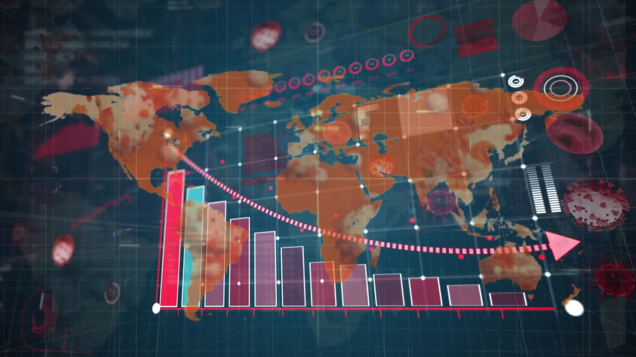그리고 코로나바이러스 세포를 세계 지도에 그래프로 표시합니다.