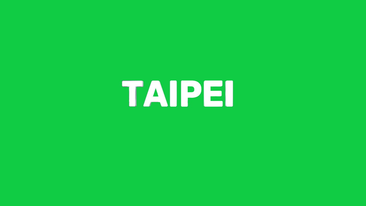 A smooth and high quality, silver 3D text reveal of the capital city "TAIPEI