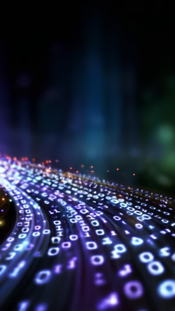 A mesmerizing visual representation of flowing binary data elements illuminating a vibrant digital landscape with a depth of field and radiant light effects