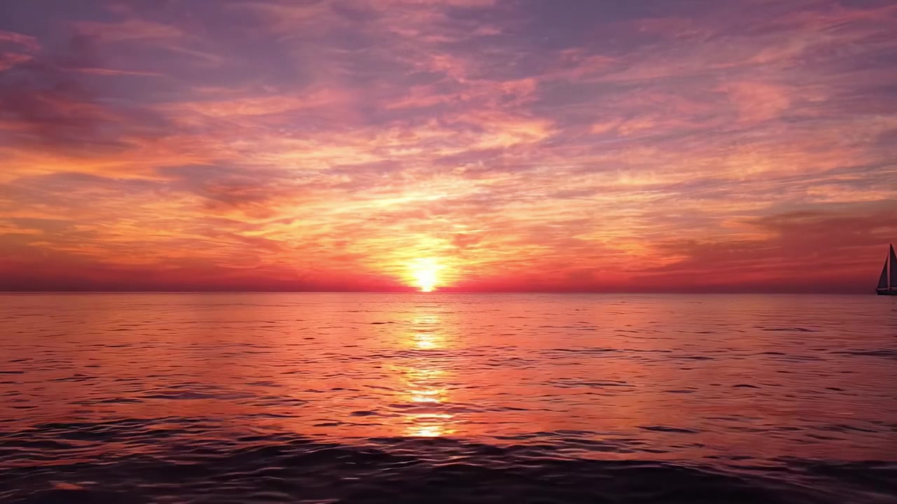 Tramonto Mozzafiato su Acqua Tranquilla: Un Viaggio Attraverso le Tonalità Vivaci del Crepuscolo con Riflessi e Onde Calmanti che Esaltano il Paesaggio Sereno