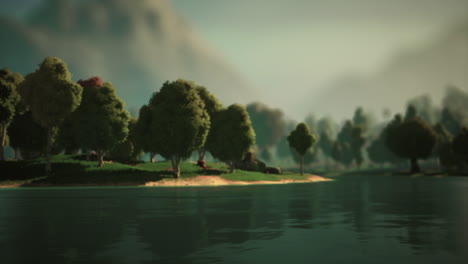 paisaje de bosque verde de dibujos animados con árboles y lago
