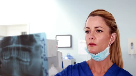 smiling dentist studying an x ray