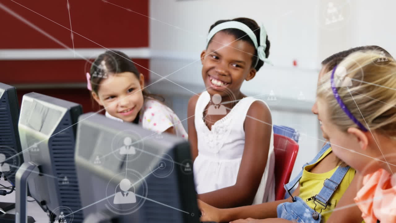 Animation of network of connections over schoolchildren using computer