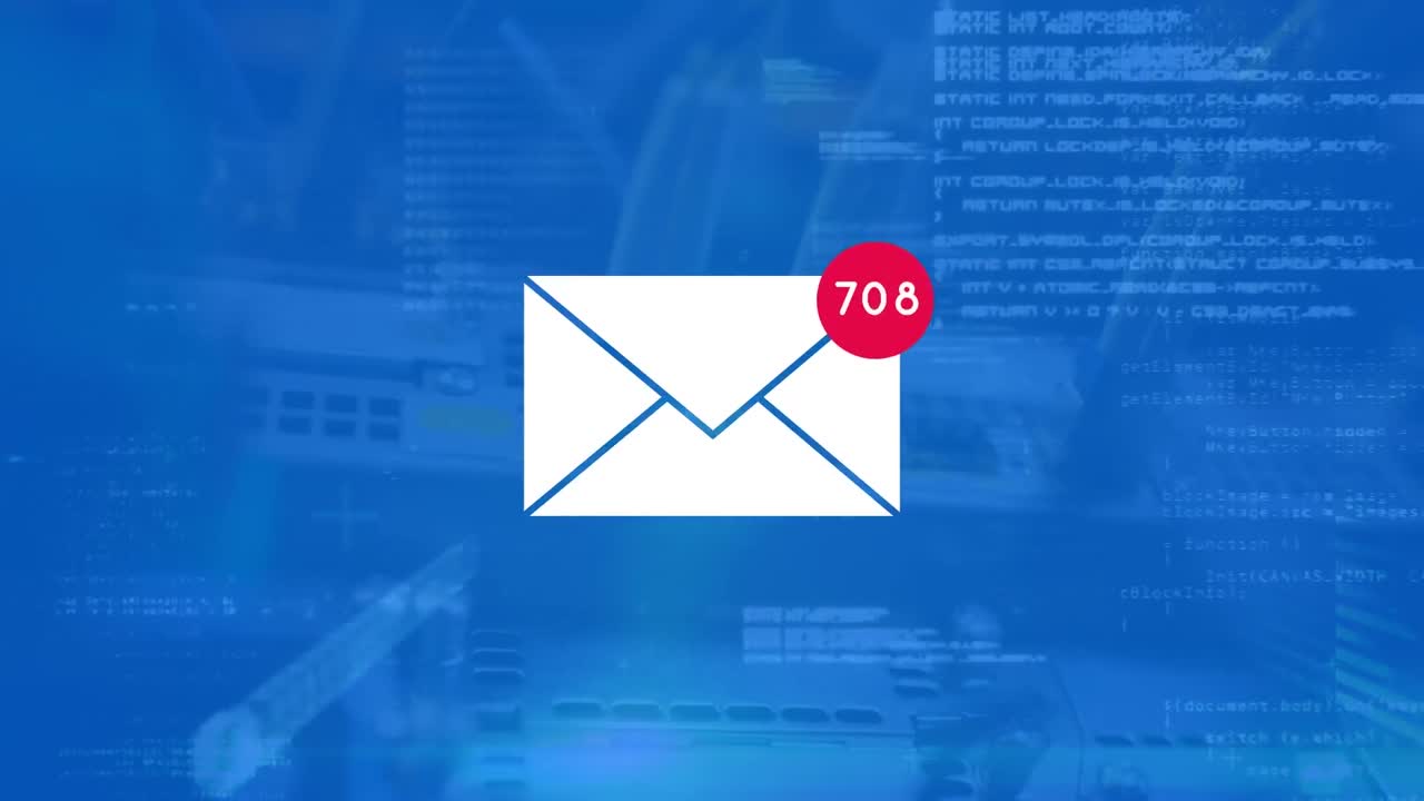 animación del sobre sobre el procesamiento de datos sobre fondo azul