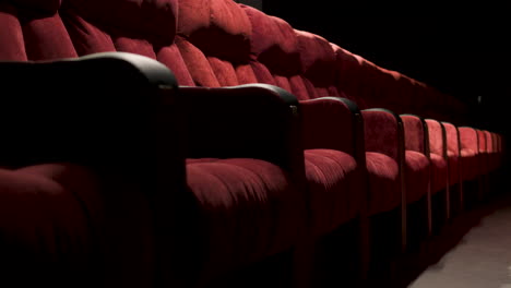 side view of red empty seats in the cinema