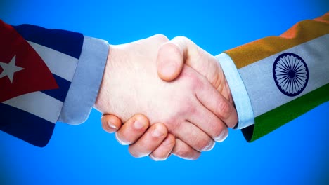 cuba - india / handshake concept animation about countries and politics / with matte channel