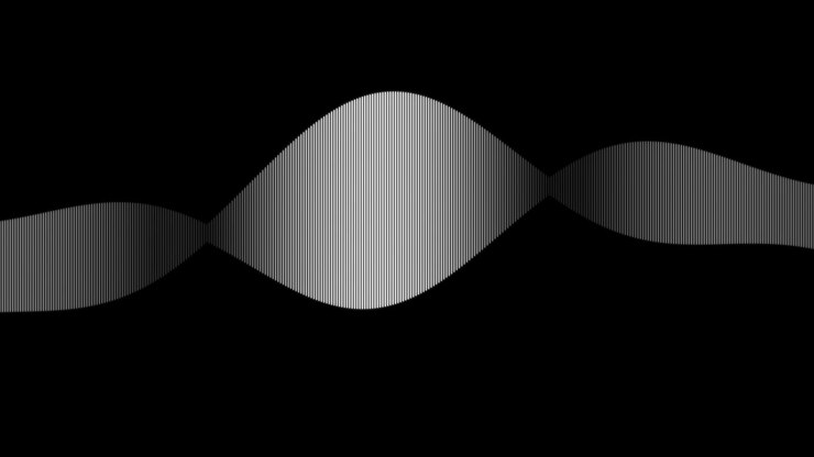 Visualizzazione astratta animata di un'onda sonora su sfondo nero