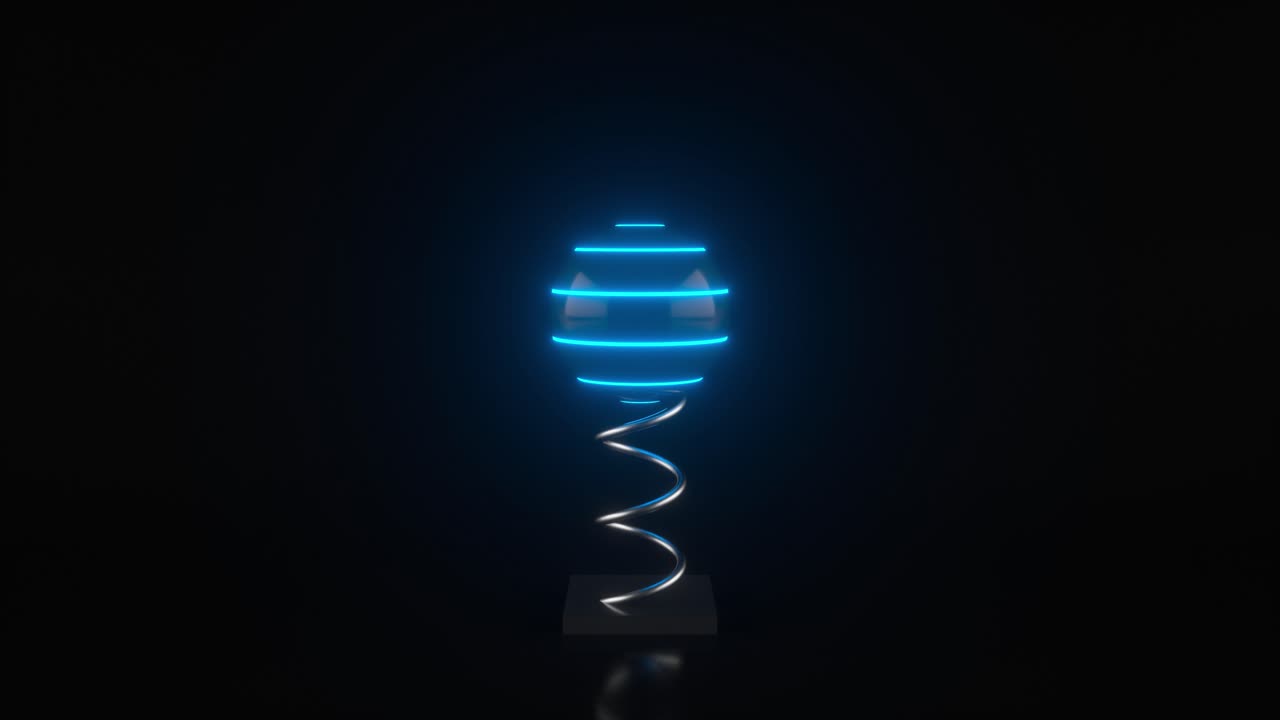 봄의 춤과 연결된 파란색 형광 공, 3d 렌더링