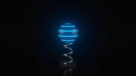 blue fluorescent ball connected to the spring dance, 3d rendering.