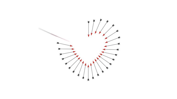 Animazione di auguri per San Valentino, le frecce creano la forma di un cuore