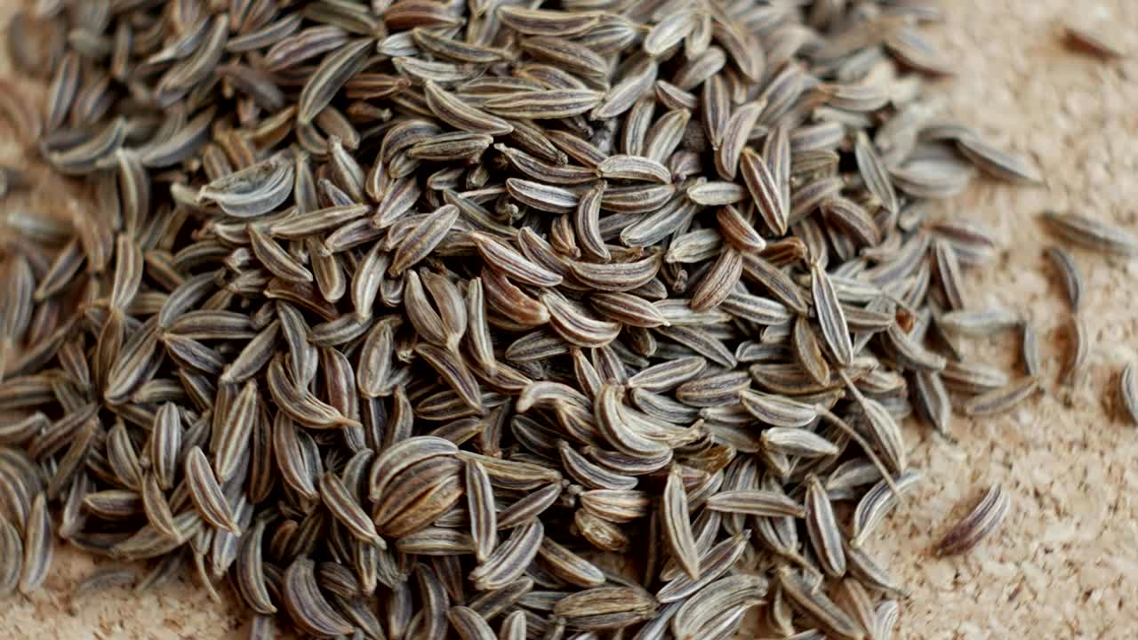 Dry caraway, rotating macro video