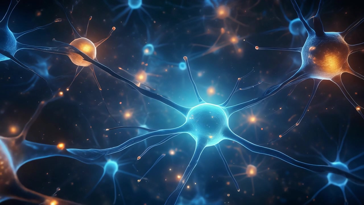 Microscopic View of Glowing Neurons and Synaptic Connections