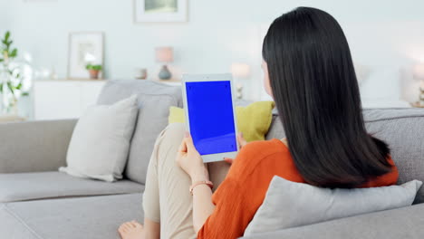 tablet mockup, sofa woman and green screen