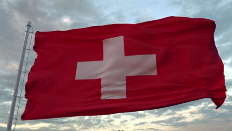 swiss flag waving in the wind. national flag of switzerland. sign of swiss seamless loop animation. 4k