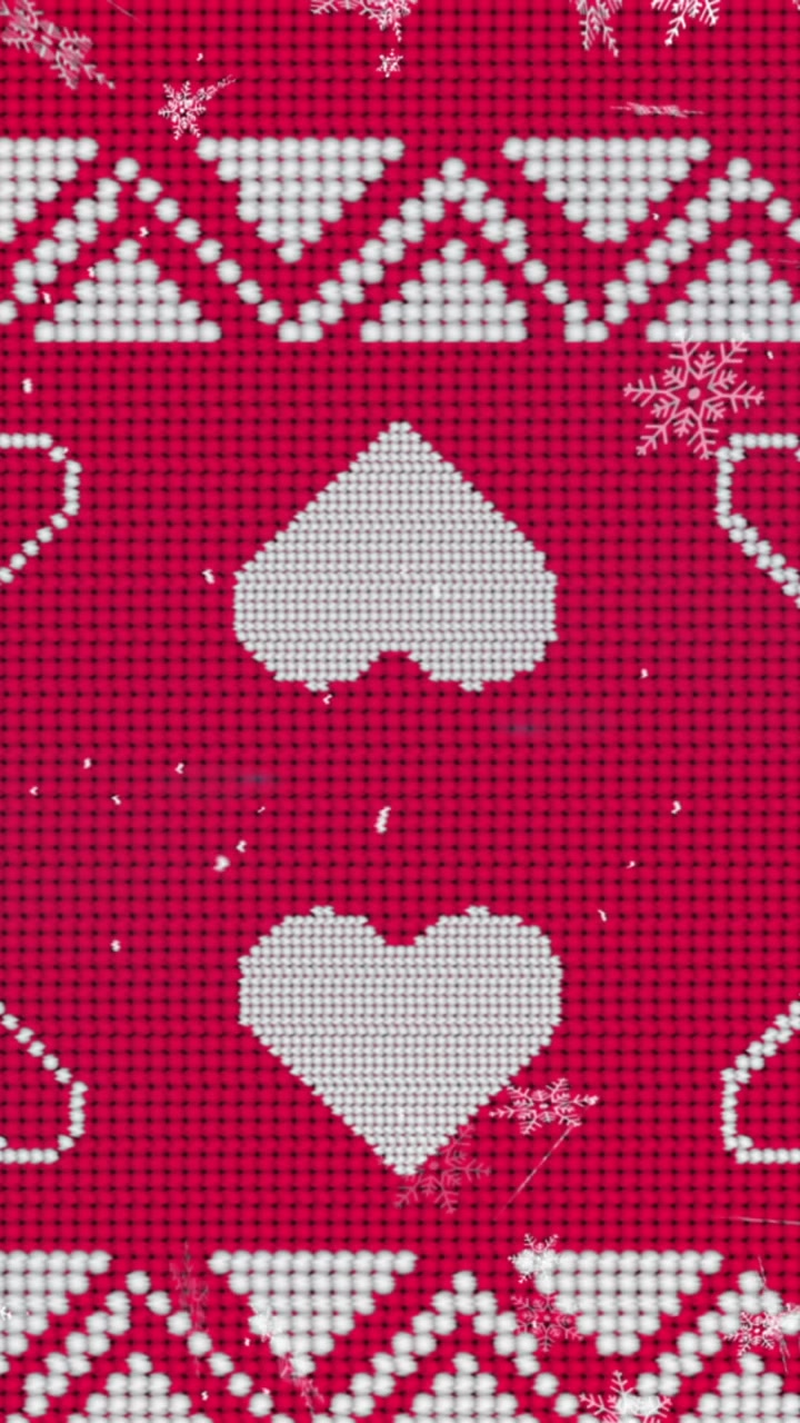 Animation of snow falling over christmas print on red