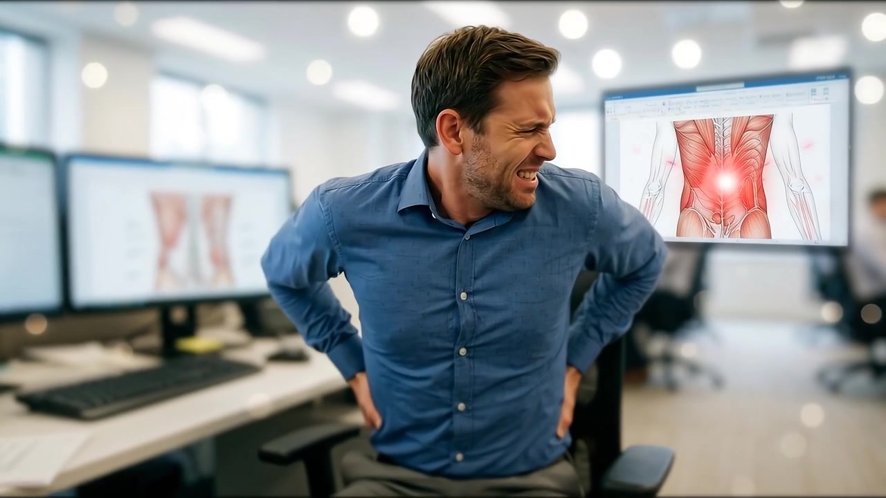 Office Worker Suffering From Back Pain at Desk