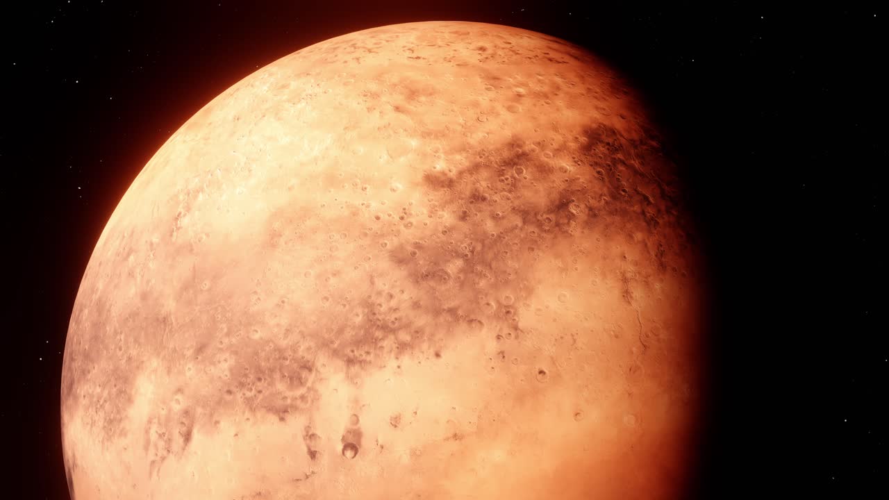 Detailed Surface of Revolving Planet Mars in Slowly Panning Motion