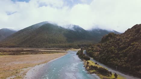 Drone-Flyover-of-the-Lewis-Pass-and-Boyle-River-in-New-Zealand---Dolly-Shot