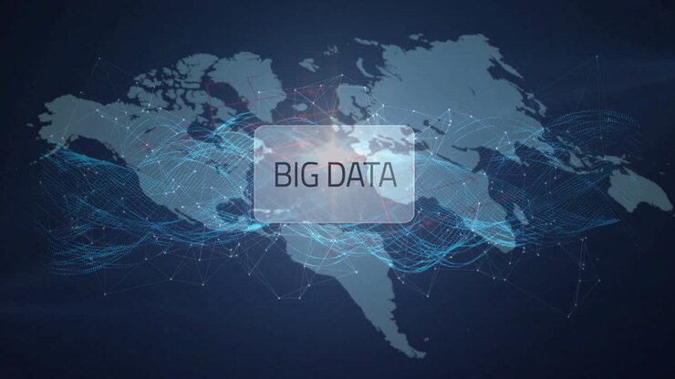 Big Data text animation over world map with network connections