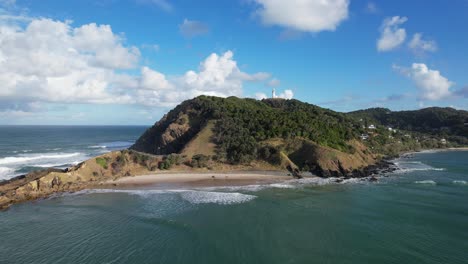 aerial shot of little wategos beach and cape byron headland in nsw, australia