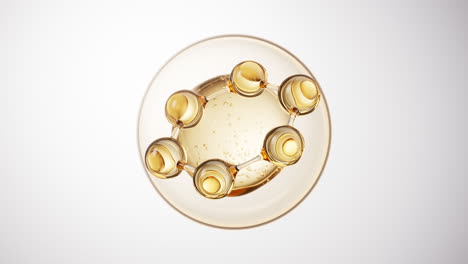 biological golden molecule with bubble background, 3d rendering.