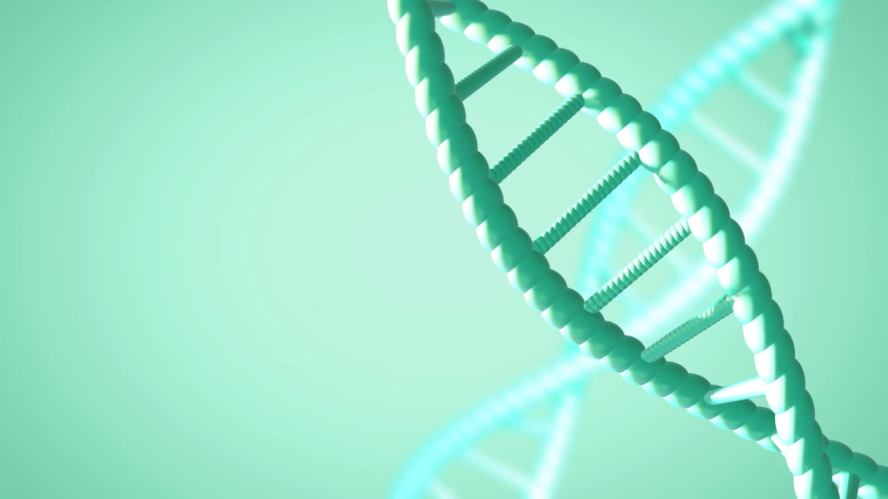 animación de cadenas de adn girando con espacio de copia sobre fondo verde