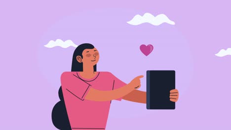 mujer joven trabajando animación de personajes