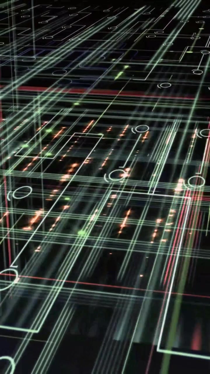 Abstract Digital Circuit Board with Glowing Data Flow