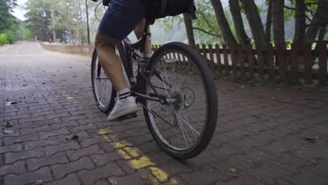 cycling by the lake against the landscape.