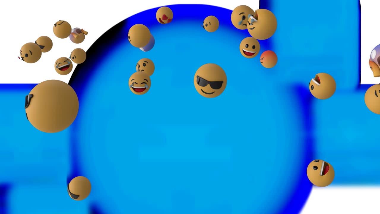 Animation of emoji icons floating on blue background
