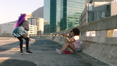 funky street dancers or performers filming a hip